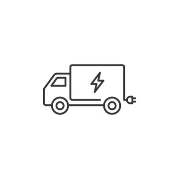 Electric truck with lightning bolt on side panel and plug  eco friendly transportation vehicle