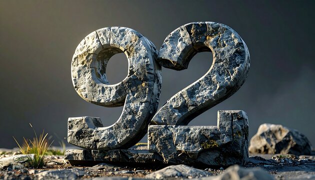 Large stone number 32 outdoors.
