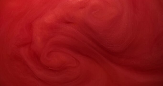 Smoke twist. Mist ink. Red cloud art mix curl liquid vivid pigment. Blur shiny abstract fluid spiral spill magic whirl leak background.