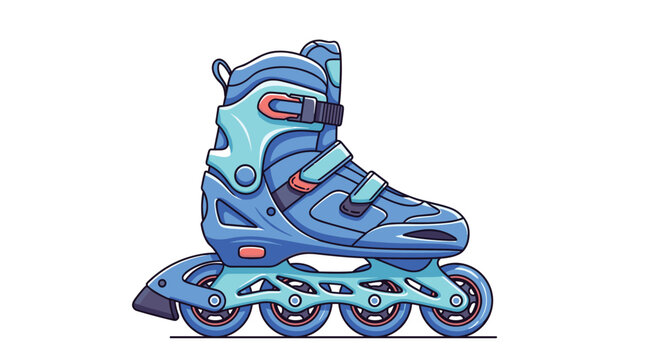 Sporty blue inline roller skate with light teal accents and black wheels isolated on white background.