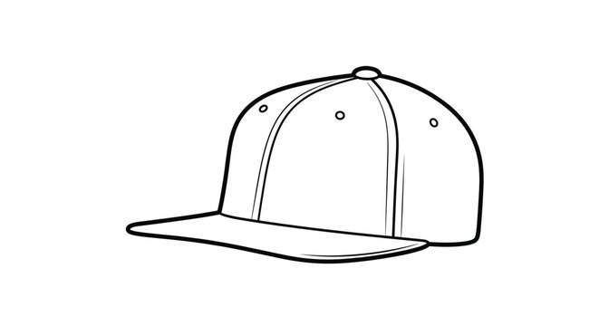 Minimalist line art illustration of a classic baseball cap snapback headwear over a clean plain white background.