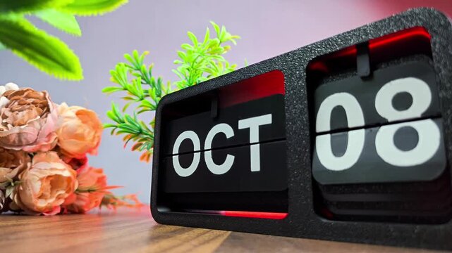 Retro flip calendar changing date from october 07 to october 08. World Octopus Day
