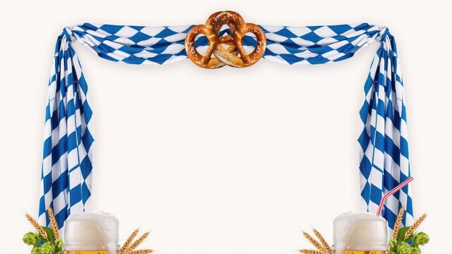 Oktoberfest decorative border with pretzel beer and bavarian cloth