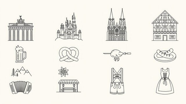 Hand drawn collection of german landmarks and traditional cultural