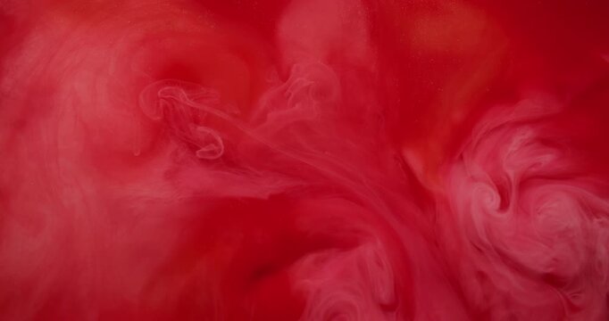 Fume explosion. Steam flow. Red vibrant mist emulsion twist paint stream hypnotic blend. Dissolve pigment fluid abstract color background.