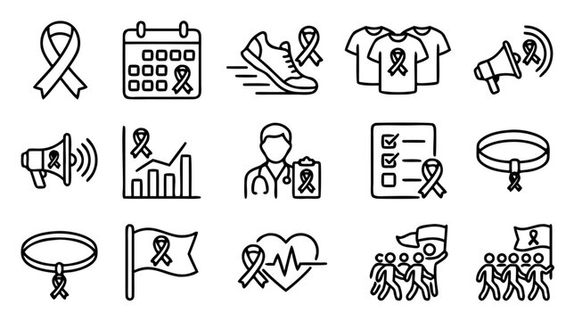 Health Awareness Campaign Line Icon Set for Medical Charity and Fundraising Events
