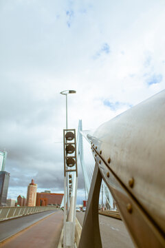 Amsterdam and roterdam in netherlands erasmus bridge skyscrappers and swing from high