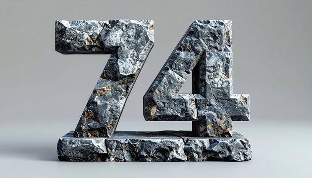 Large 3D rendered number seventy four.