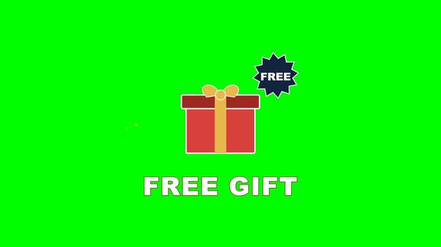 4K green screen FREE GIFT animated title - a wrapped gift box pops with a FREE burst, kinetic typography motion graphics intro overlay, chroma key