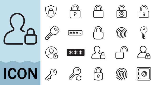 Security icon set lock key and access control