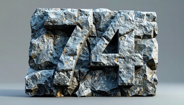 A 3D rendered block of stone with carved numbers on it.