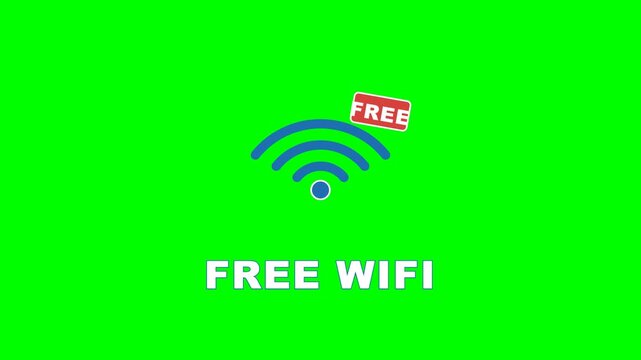 4K green screen FREE WIFI animated title - a wifi signal connects arc by arc with a FREE tag, kinetic typography motion graphics intro overlay, chroma key