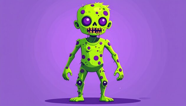 Cartoon Zombie Character Illustration on Purple Background - Spooky Halloween Design.