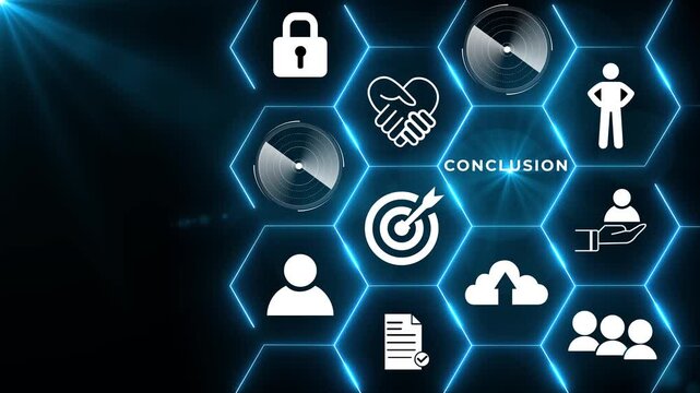 Conclusion Concept. Futuristic digital interface shows a finger selecting Conclusion, symbolizing final decisions, clear outcomes and the closing stage of strategic analysis and presentations.4K