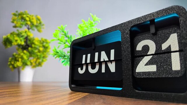 Retro flip calendar changing date from june 20 to june 21. International Day of Yoga