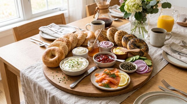 Bagel Breakfast Board with Smoked Salmon and Coffee Spread
