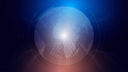 Global communication network sphere with abstract digital polygon world map grid. © BA2N