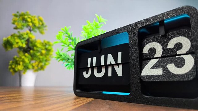 Retro flip calendar changing date from june 22 to june 23. International Widows' Day