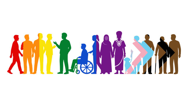 Colorful diverse silhouettes representing human equality and inclusion.