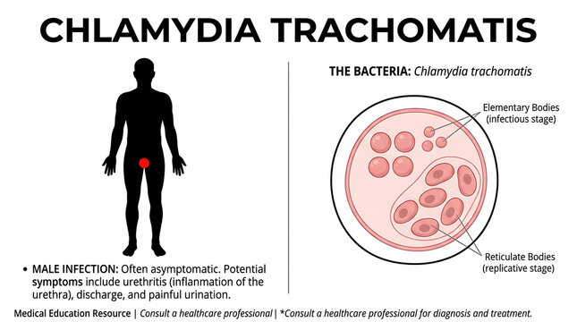 Medical infographic of chlamydia trachomatis bacteria and infection symptoms