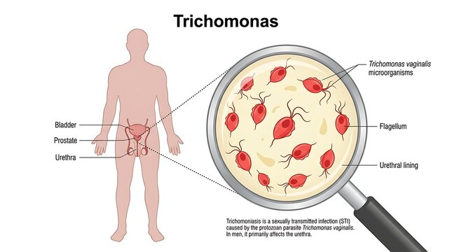 Trichomonas vaginalis protozoan parasite microscopic view medical diagram
