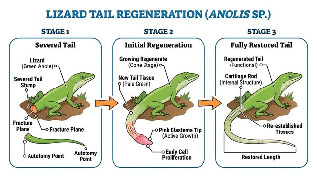 Scientific diagram of lizard tail regeneration stages in anolis species