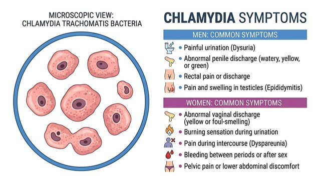 Chlamydia symptoms and bacterial infection infographic chart with chlamydia