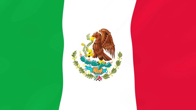 Mexican flag waving animation with national emblem featuring eagle and serpent in a seamless looping motion
