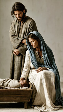 Holy Family with Newborn Jesus &ndash; Generative AI &ndash; no real persons