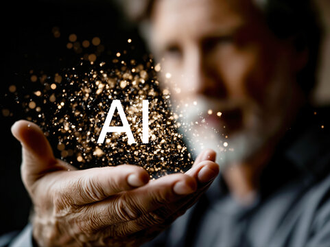  Futuristic AI Interface in Human Hand - Generative AI - no real persons