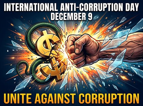 Powerful fist smashing dollar sign and snake symbolizing fight against corruption concept art
