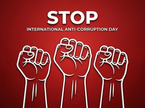 Powerful illustration of clenched fists for international anticorruption day awareness campaign poster design