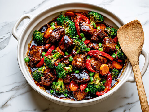 Glazed Chicken Stir Fry with Broccoli - AI Generative