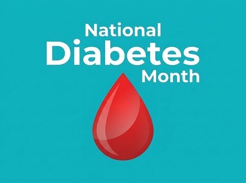 Vibrant national diabetes month awareness graphic with blood drop symbol design