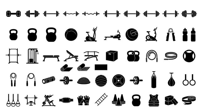 Gym Equipment Icons Fitness Symbols.