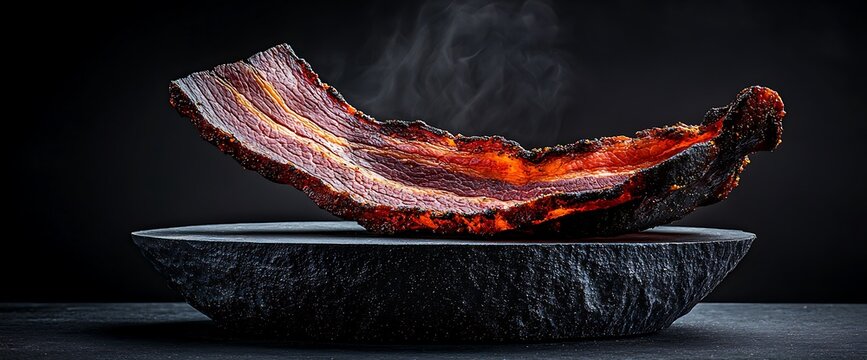 Smoky bacon slice on a stone plate