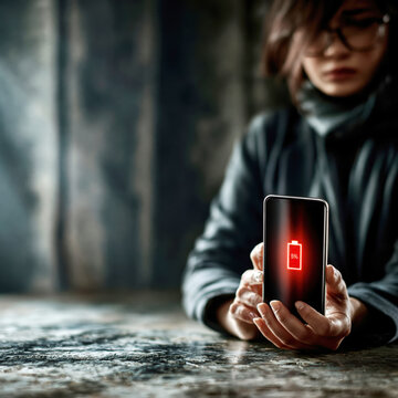 Low Battery Warning on Smartphone Screen With Critical Power Alert. AI generative.