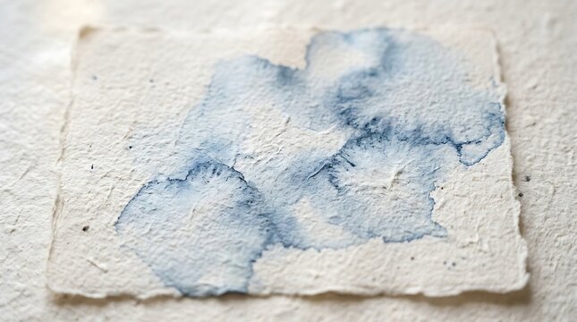Blue watercolor wash on handmade deckle edge paper