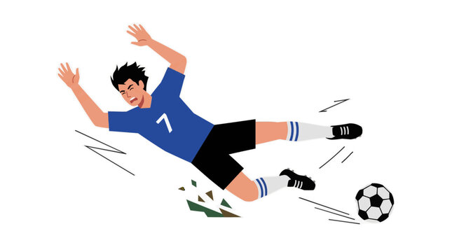 Jogador de futebol em a&ccedil;&atilde;o caindo com bola em fundo branco 2026 soccer world championship tournament