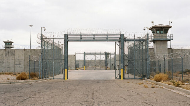 Discover a secure prison facility entrance sally port highly protected by heavy double security gates