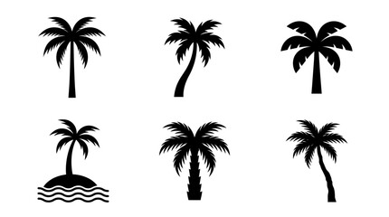 Obraz premium Set of Six Minimalist Black Palm Tree Icons for Summer Beach Design Projects