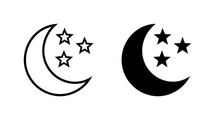 Moon and Stars Icons Set Featuring Outline and Solid Graphic Celestial Designs © matahari