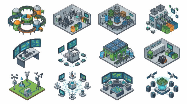 Isometric Technology and Industry Concept Illustrations.