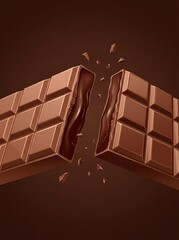 Chocolate bar snapping in half with gooey liquid center