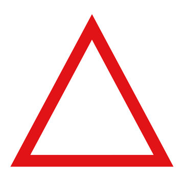 Red equilateral triangle shape pointing upward on white background