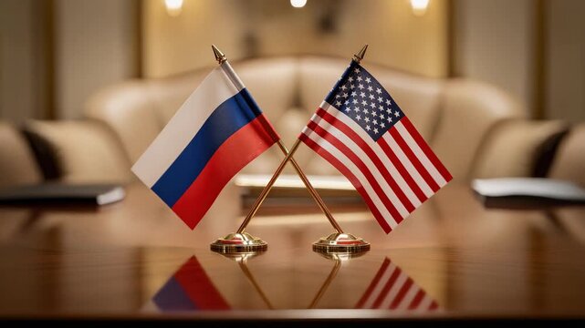 United States and Russia flags symbolizing complex political relationship and international diplomacy