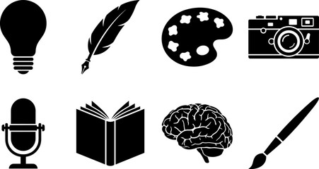 Creative arts, inspiration, and content creation solid black vector icon collection © MSTMONIRA