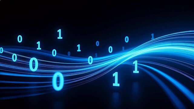 Binary code flowing with blue light