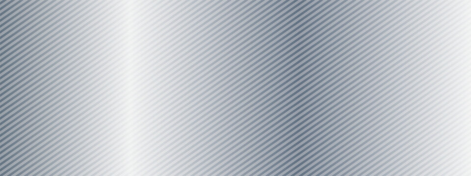 Grey metal foil background. Silver metallic striped gradient texture. Shine brushed titan aluminum sheet for label, plate, sign. Stainless steel material surface wallpaper. Vector chrome line backdrop