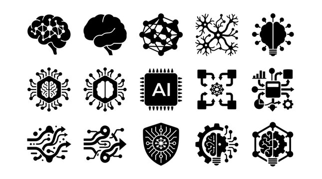 Artificial Intelligence Technology Icons Set.